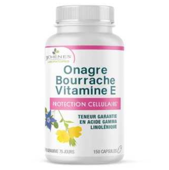 3 CHENES ONAGRE BOURRACHE VITAMINE E, 150 CAPSULES
