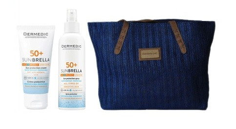 DERMEDIC ECRAN SPF50+ PEAUX NORMALES A SECHES 40ML + DERMEDIC SUNBRELLA SPRAY ADULTE SPF50 + SAC DE PLAGE (OFFERT)