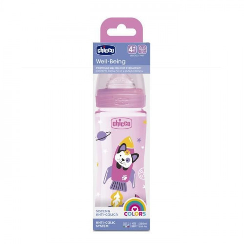 Chicco Biberon Well-Being 330ml , Tétine silicone 4M+