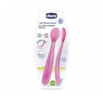 CHICCO 2 CUILLERE SILICONE, 6M+